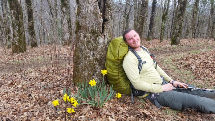 Trail Magic and yellow tulips help make a gray day special!