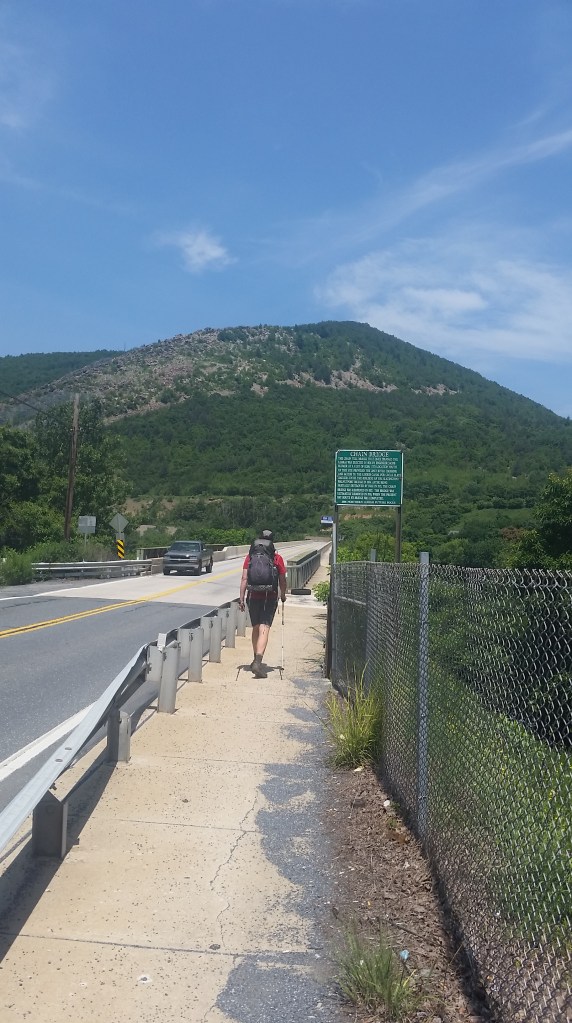 Crossing Lehigh River. That exposed rocky section is our destination.
